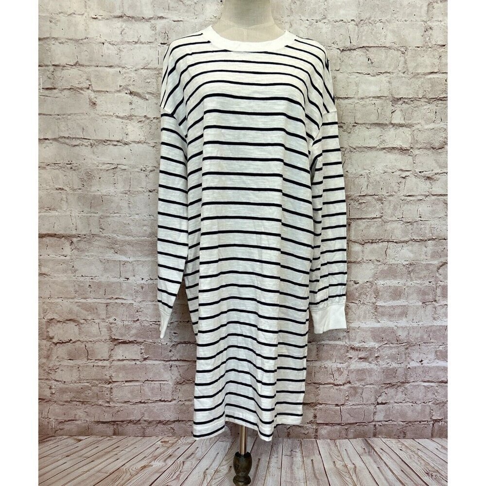 Old Navy Shift Dress Large Mini Navy White Stripe Long Sleeve Knit NEW Nautical